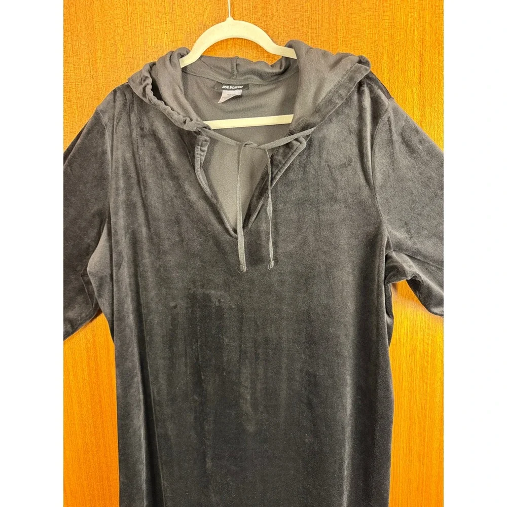 Joe Boxer Womens Black Velour Hoodie Sleep Shirt Loungewear Tunic 1X